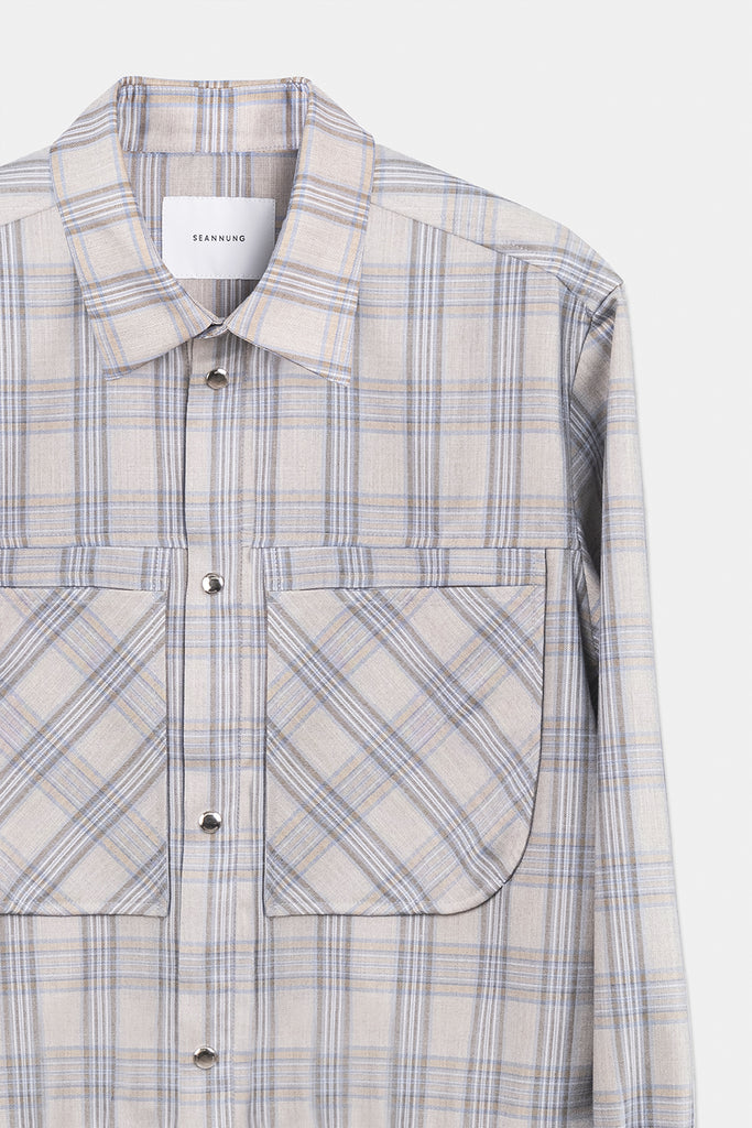 SEANNUNG - MEN- Double Pocketed Jacket Style Striped Shirt 格紋立體口袋外套式襯衫