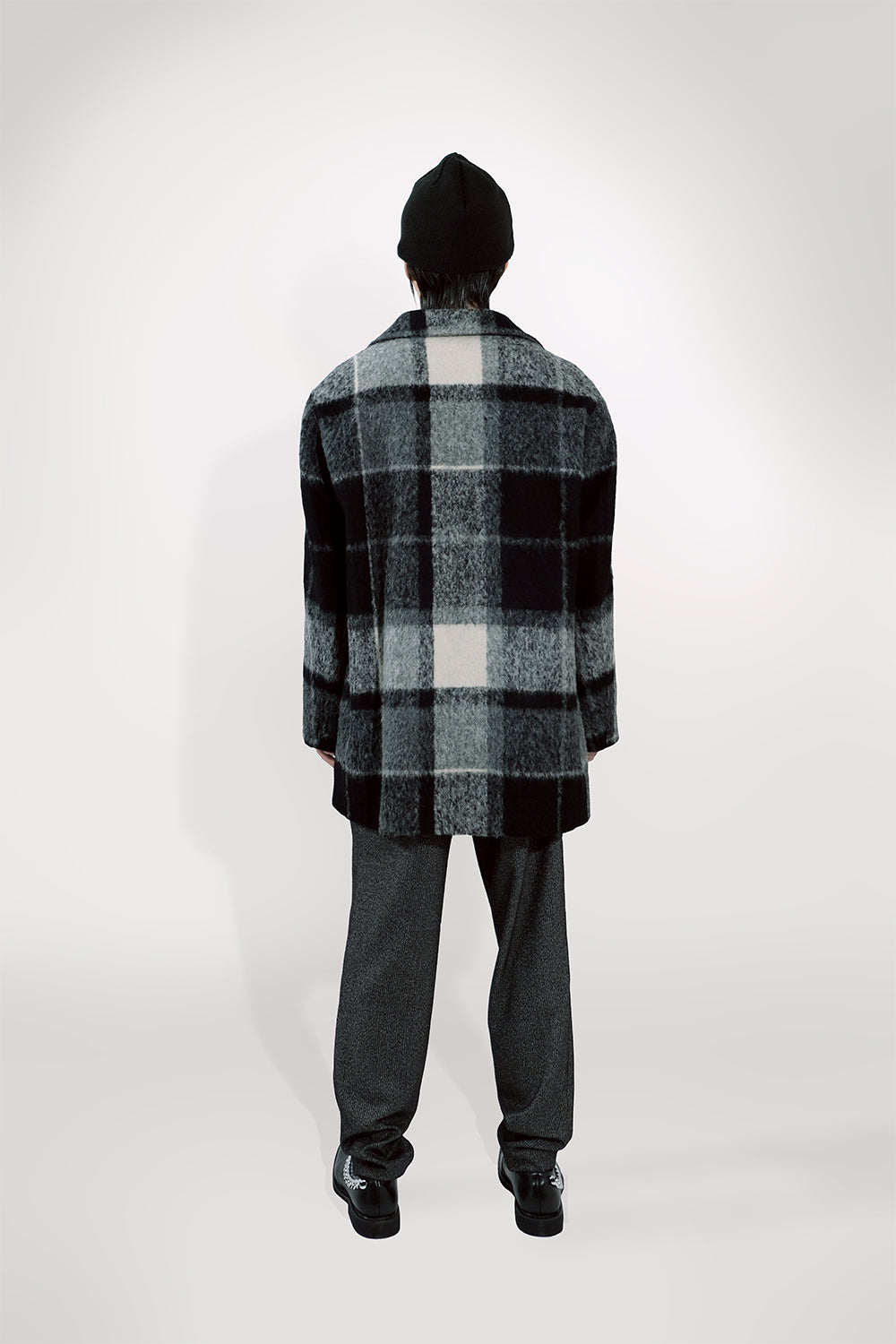 SEANNUNG - MEN - PLAID PATTERN STAND COLLAR WOOL COAT 格紋毛料騎士夾克