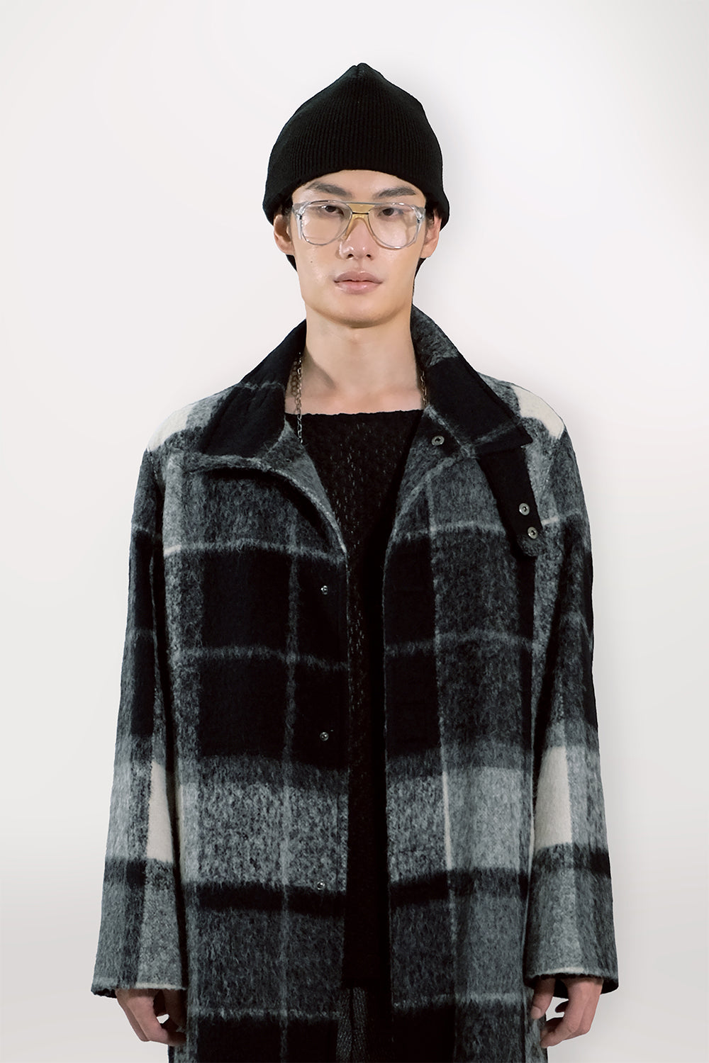 SEANNUNG - MEN - PLAID PATTERN STAND COLLAR WOOL COAT 格紋毛料騎士夾克