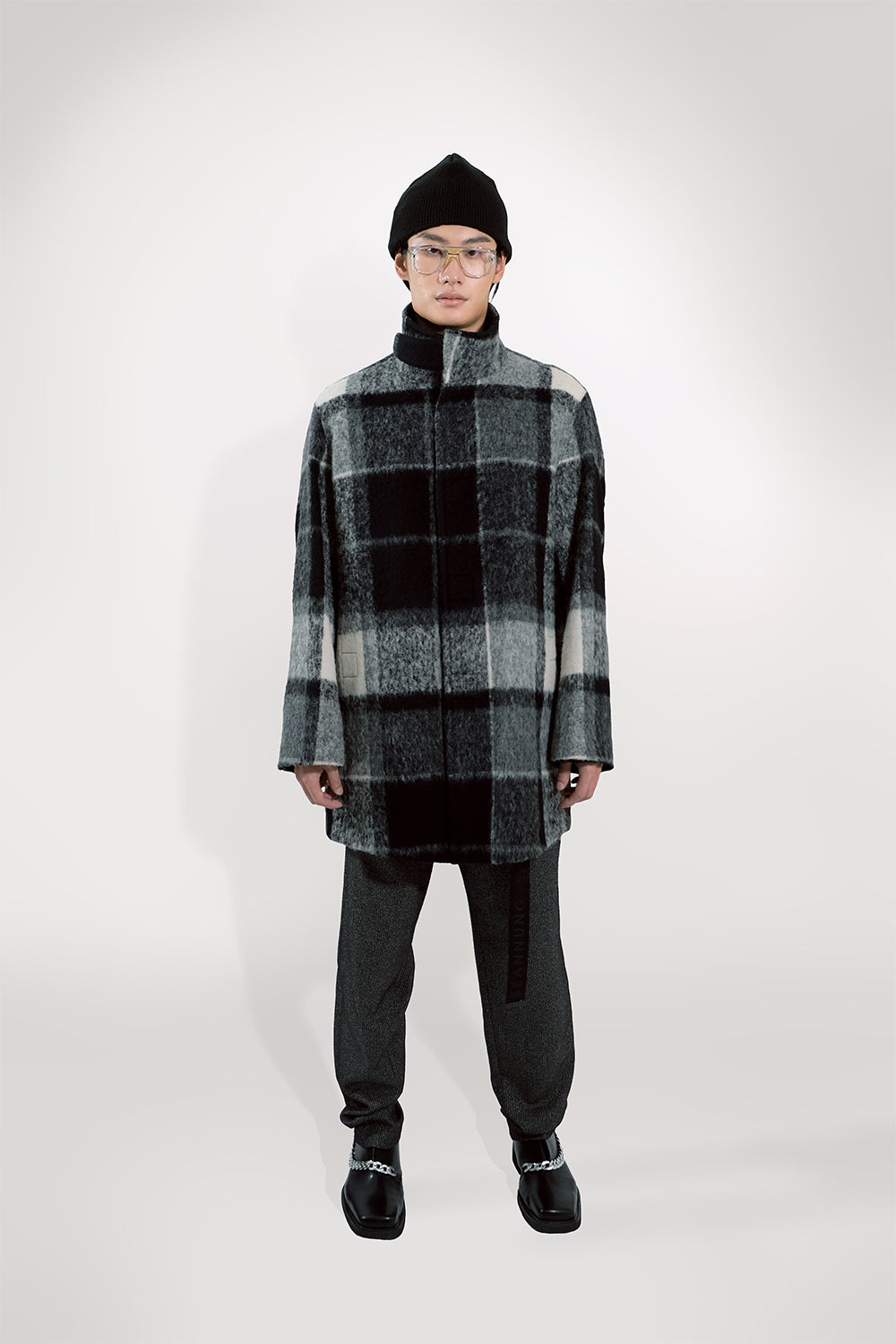 SEANNUNG - MEN - PLAID PATTERN STAND COLLAR WOOL COAT 格紋毛料騎士夾克