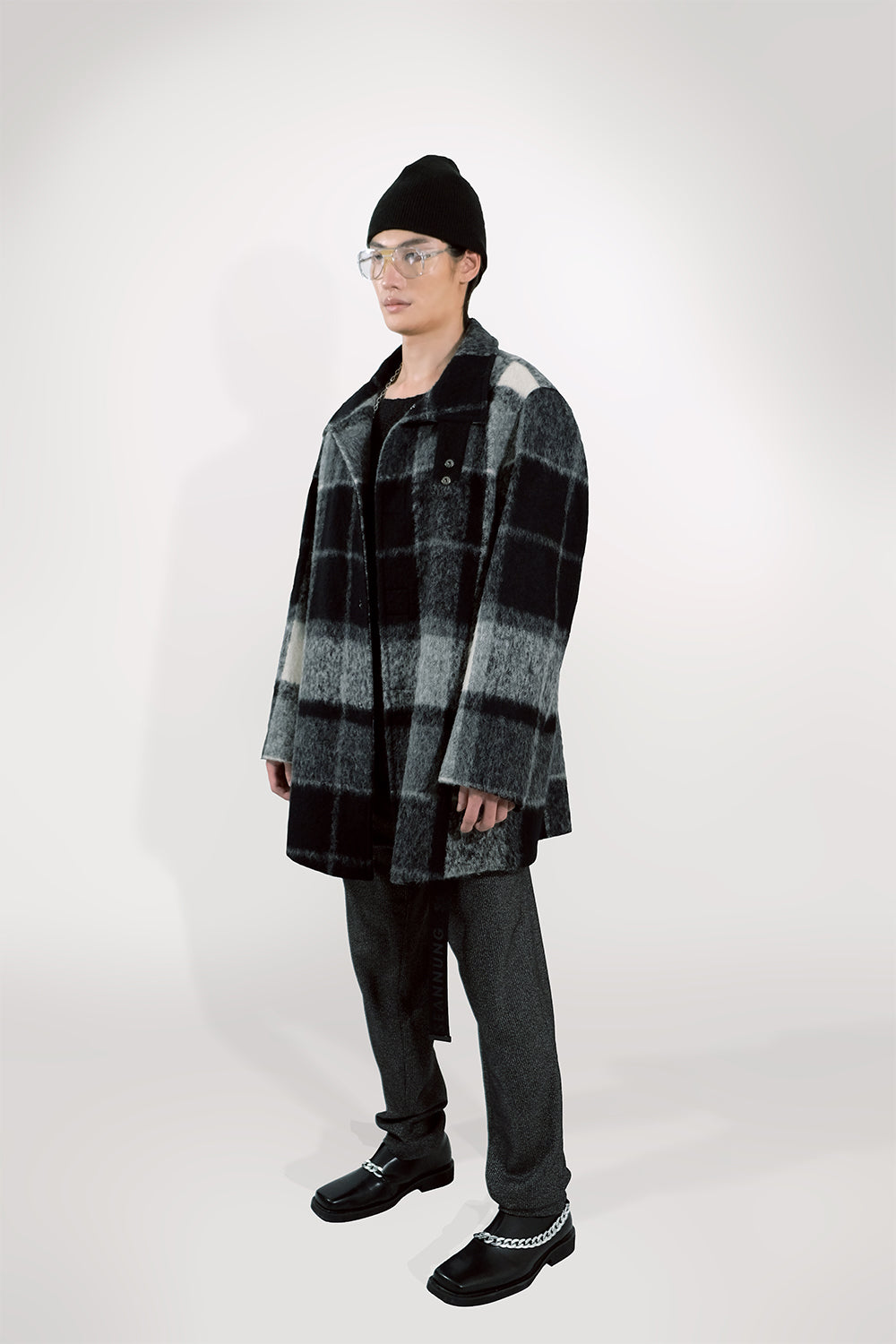 SEANNUNG - MEN - PLAID PATTERN STAND COLLAR WOOL COAT 格紋毛料騎士夾克