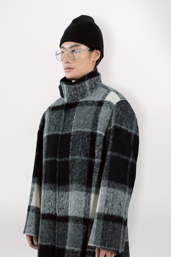 SEANNUNG - MEN - PLAID PATTERN STAND COLLAR WOOL COAT 格紋毛料騎士夾克
