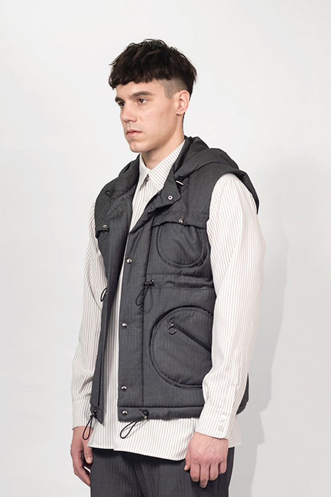 SEANNUNG - MEN - Circle Patch Pocket Sleeveless Quilted Vest 圓形口袋鋪棉夾克