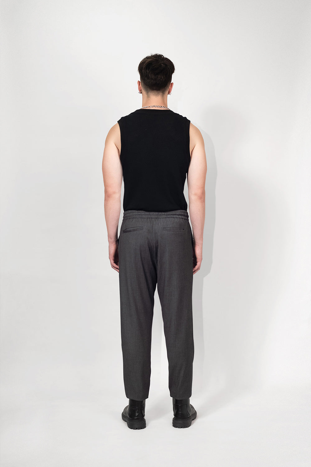 SEANNUNG - MEN - Tailored Trousers with Elastic Waist  直條鬆緊西裝窄褲