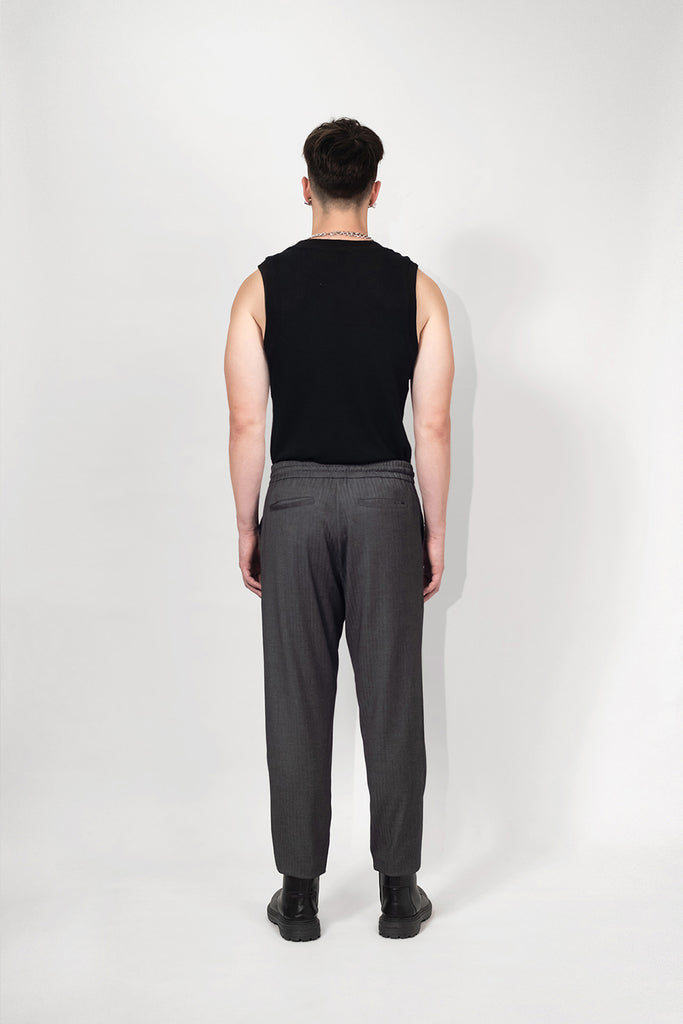 SEANNUNG - MEN - Tailored Trousers with Elastic Waist  直條鬆緊西裝窄褲