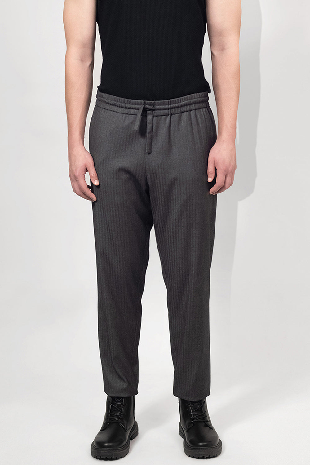 SEANNUNG - MEN - Tailored Trousers with Elastic Waist  直條鬆緊西裝窄褲