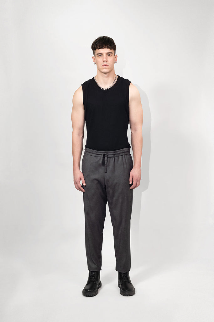 SEANNUNG - MEN - Tailored Trousers with Elastic Waist  直條鬆緊西裝窄褲