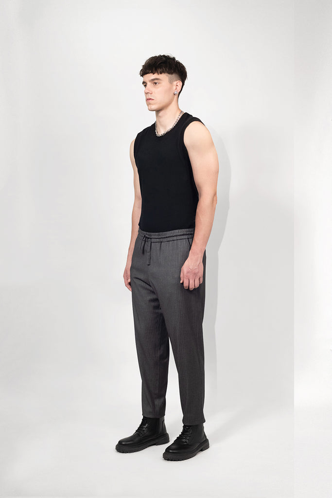 SEANNUNG - MEN - Tailored Trousers with Elastic Waist  直條鬆緊西裝窄褲