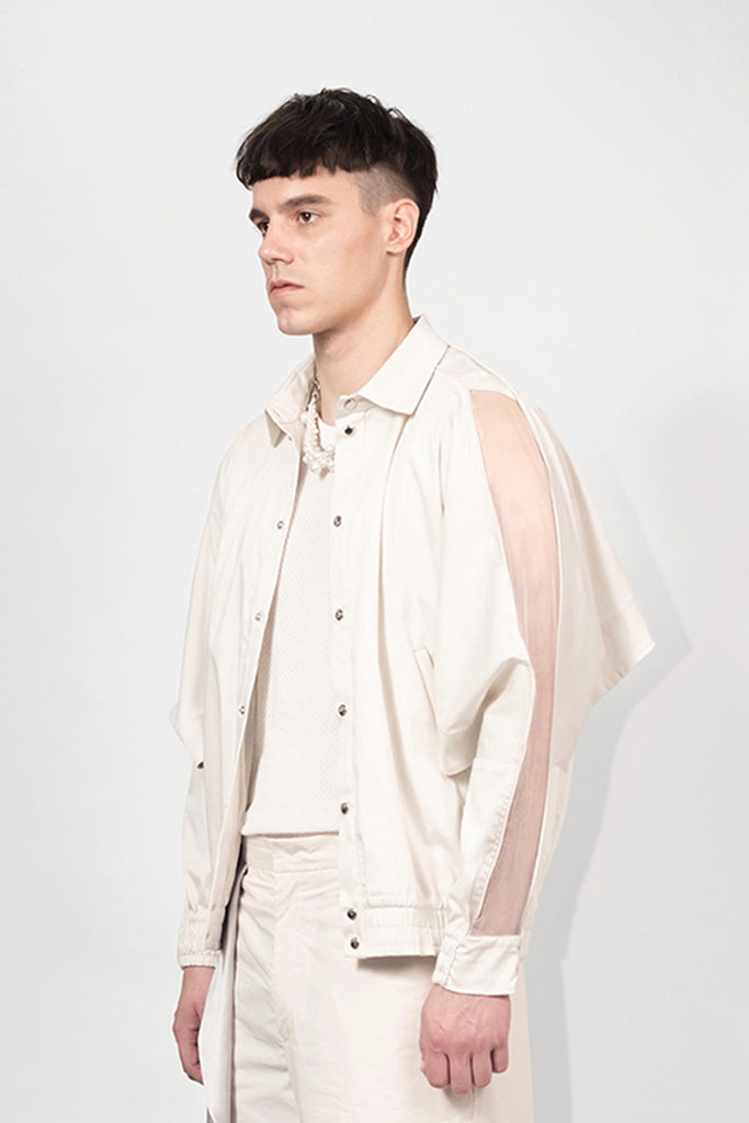 SEANNUNG - MEN - Batwing Sleeve Splice Jacket 奶油色剪接披風連袖外套