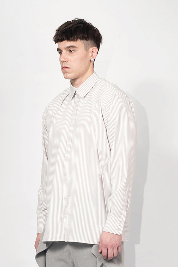 SEANNUNG - MEN - Striped Pattern Double Layered Shoulder Detail Shirt 條紋披肩襯衫 