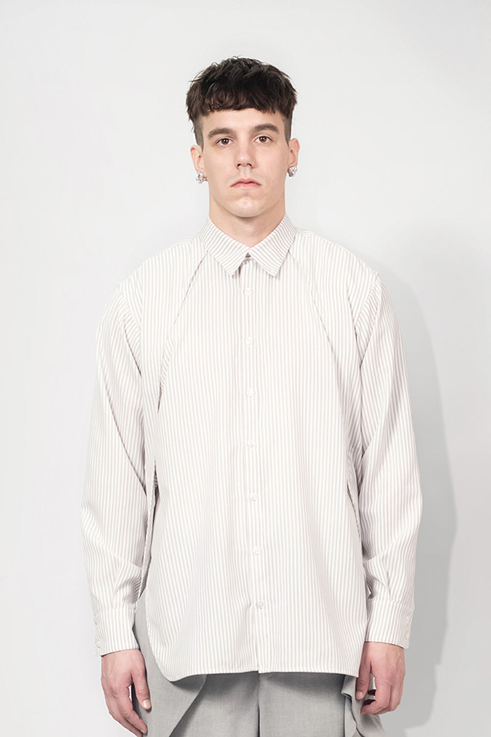 SEANNUNG - MEN - Striped Pattern Double Layered Shoulder Detail Shirt 條紋披肩襯衫 