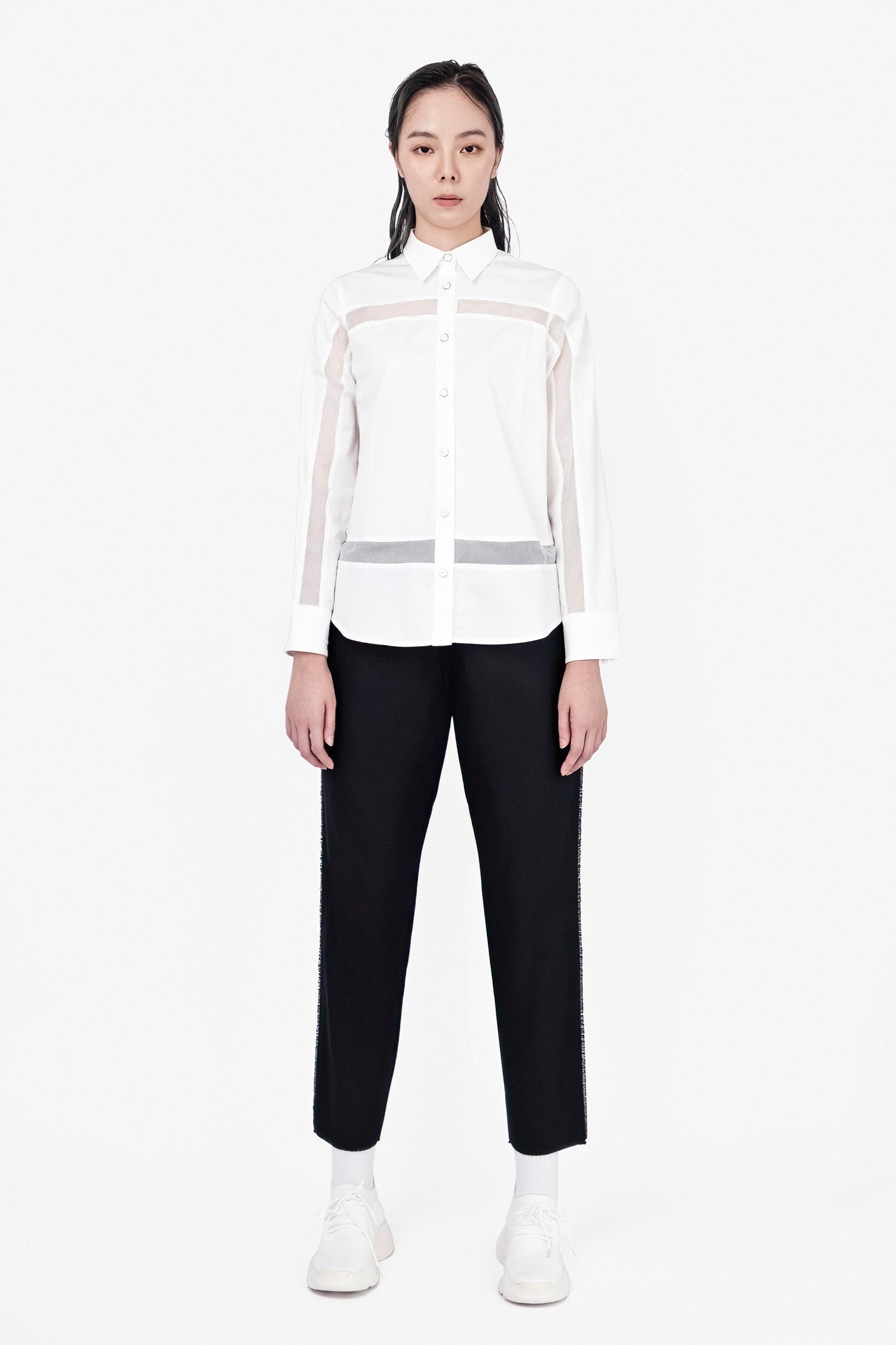 SEANNUNG - WOMEN - Long Sleeve Mesh Shirt 網布拼接長袖襯衫 