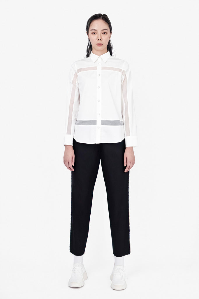 SEANNUNG - WOMEN - Long Sleeve Mesh Shirt 網布拼接長袖襯衫 