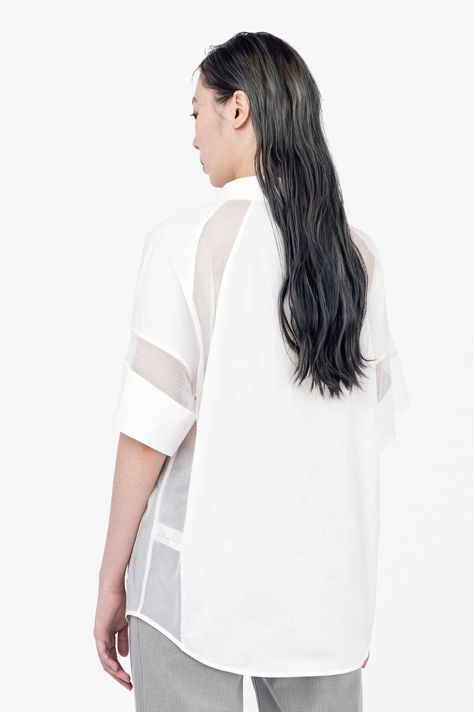 SEANNUNG - WOMEN - styled Short Sleeve Mesh Shirt W-網布拼接短袖襯衫 