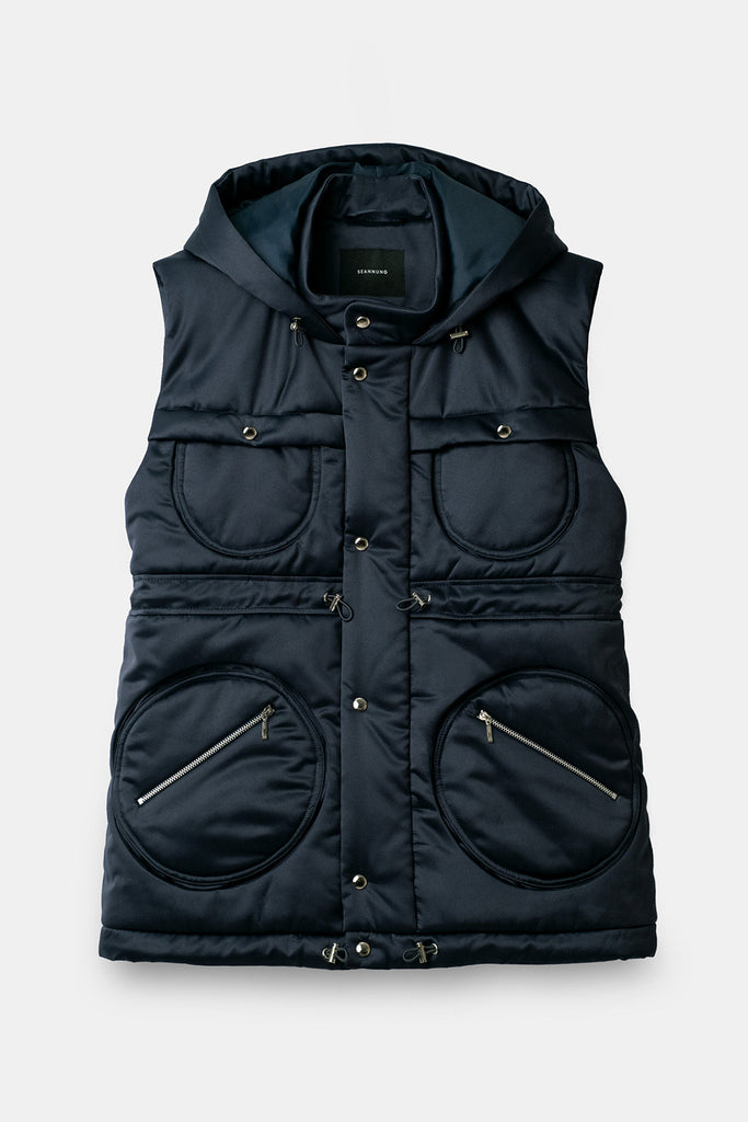 SEANNUNG - MEN - Circle Patch Pocket Sleeveless Jacket in Navy 深藍色圓形口袋鋪棉無袖夾克