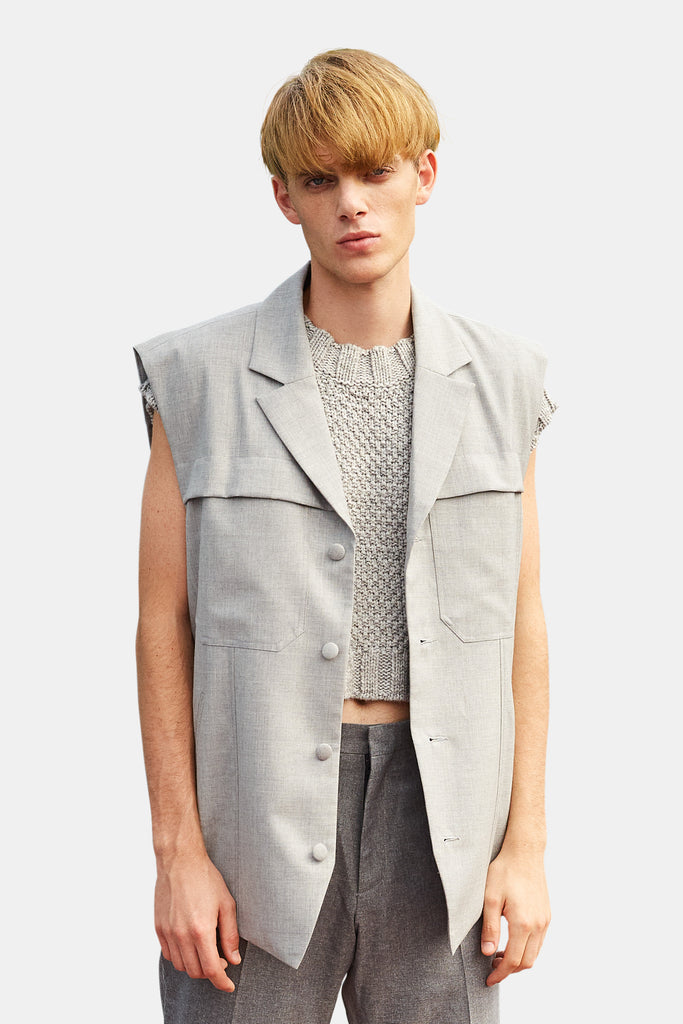 SEANNUNG - 淺灰無袖正裝背心 Grey Sleeveless Blazer - Men