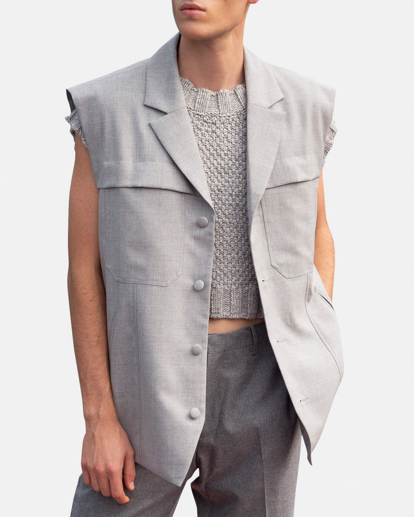 SEANNUNG - 淺灰無袖正裝背心 Grey Sleeveless Blazer - Men