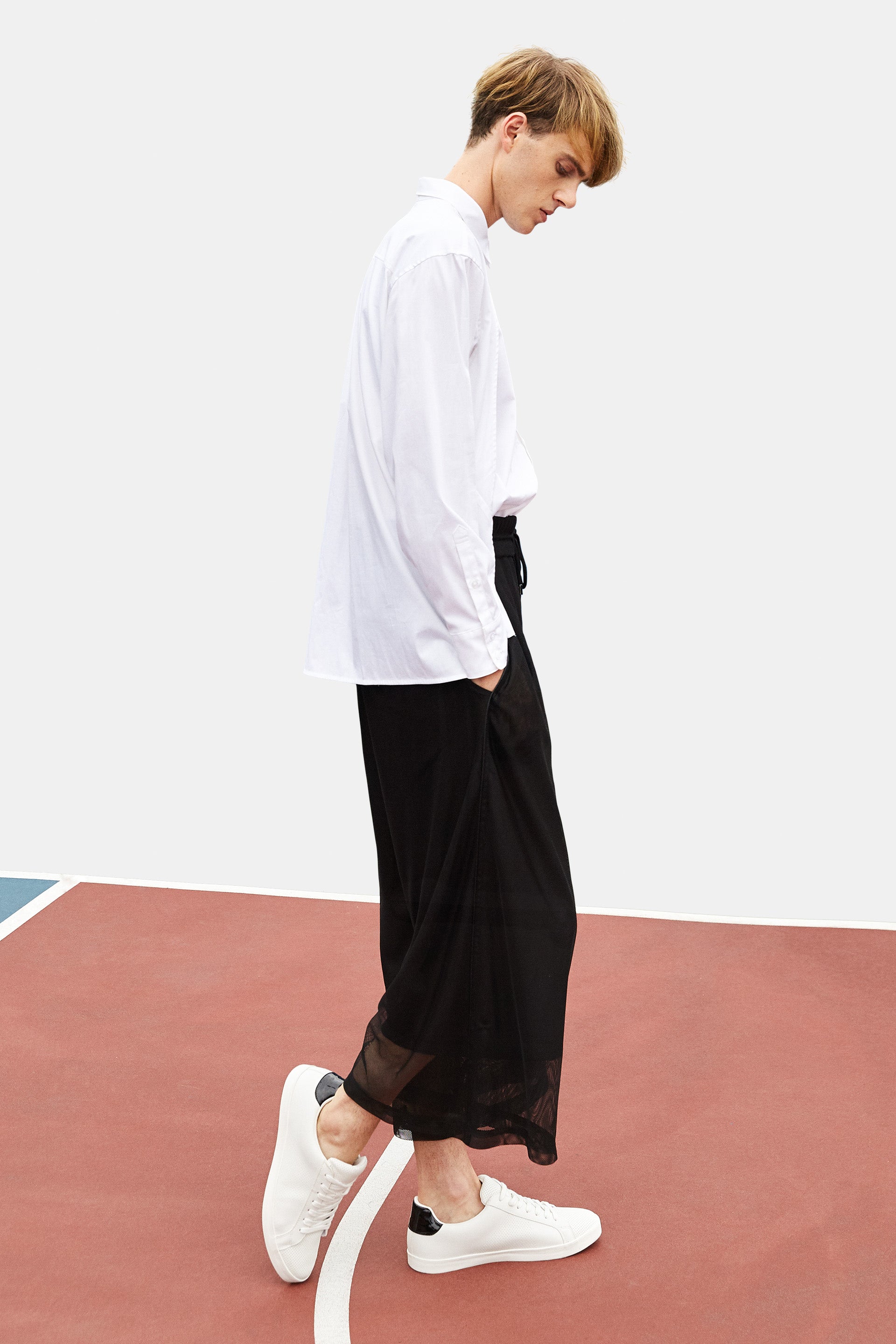 SEANNUNG - MEN - Double Layer Meshed Wide-leg Trousers 雙層網寬管褲