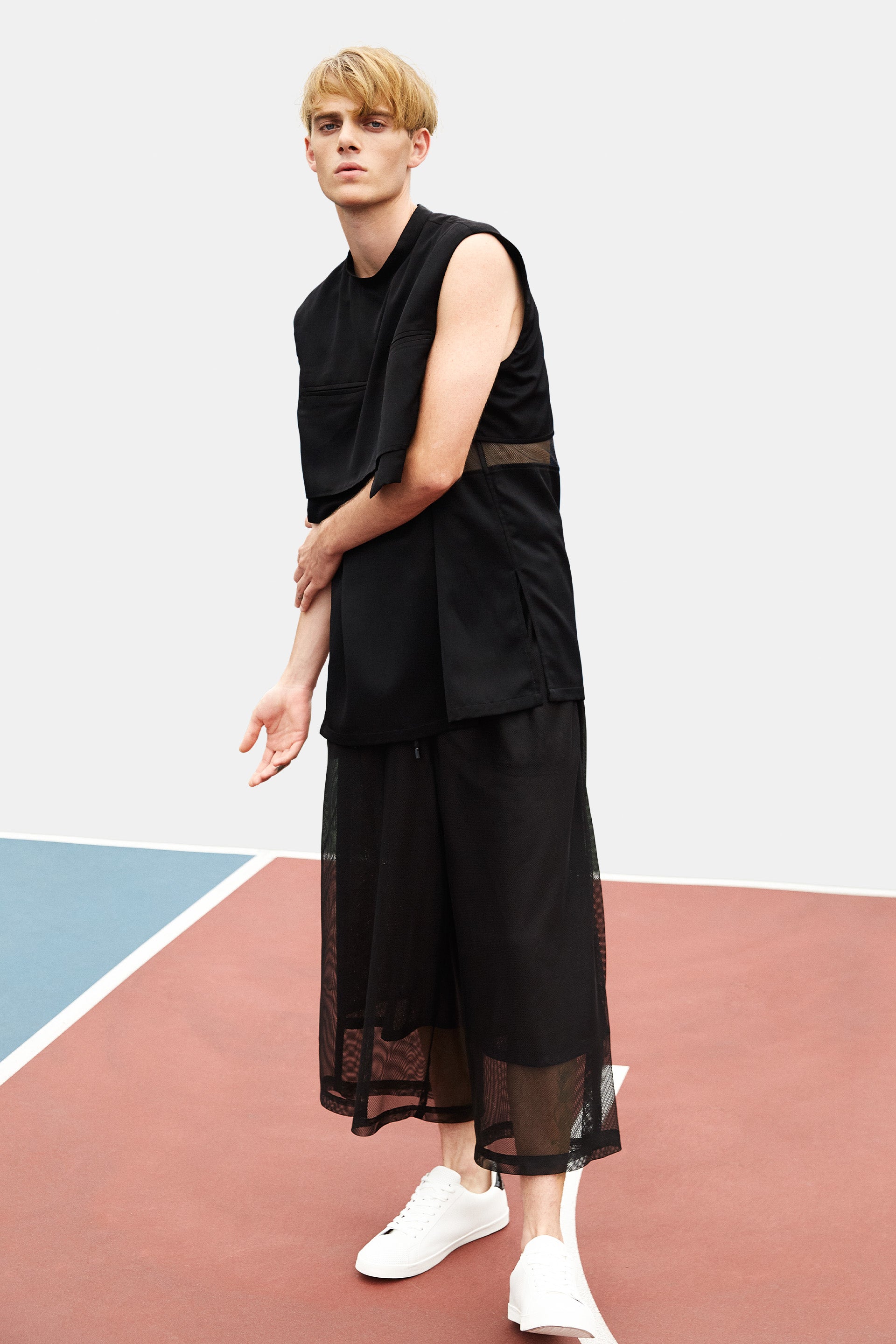 SEANNUNG - MEN - Double Layer Meshed Wide-leg Trousers 雙層網寬管褲