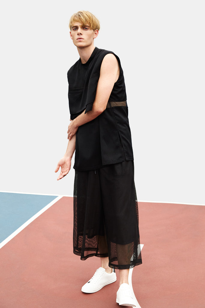 SEANNUNG - MEN - Double Layer Meshed Wide-leg Trousers 雙層網寬管褲