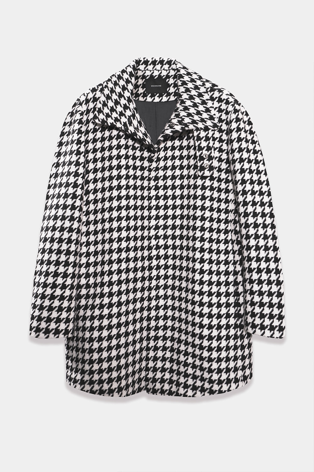 SEANNUNG - MEN - HOUNDSTOOTH PATTERN STAND COLLAR WOOL COAT 千鳥格毛料高領外套