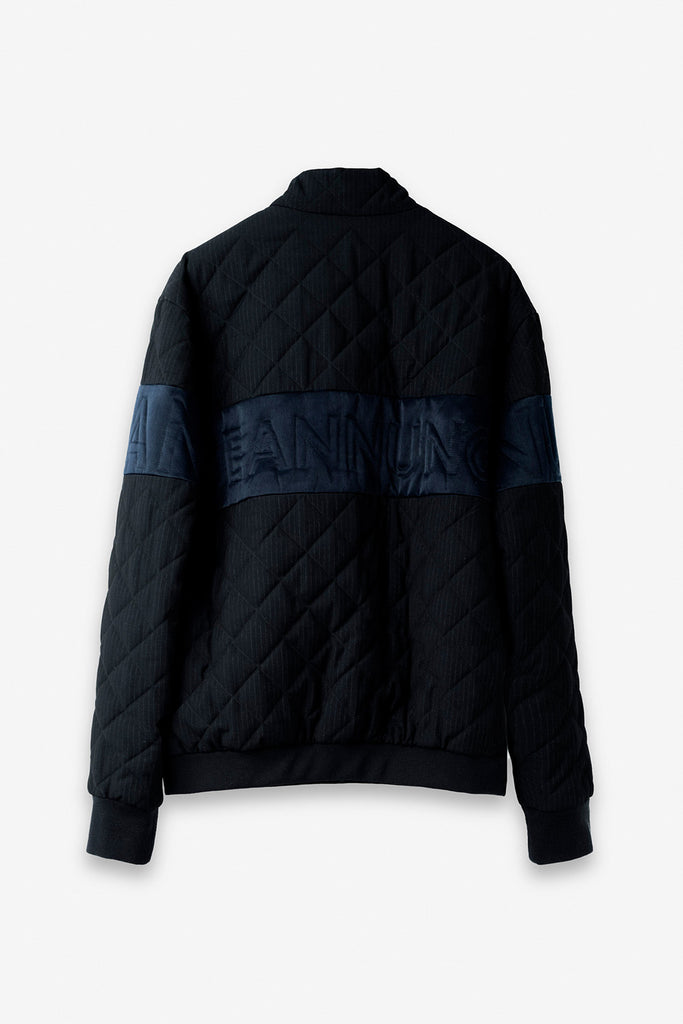 SEANNUNG -  MEN - V Cut Striped Pattern Padded Jacket in Navy V字剪接直條鋪棉外套