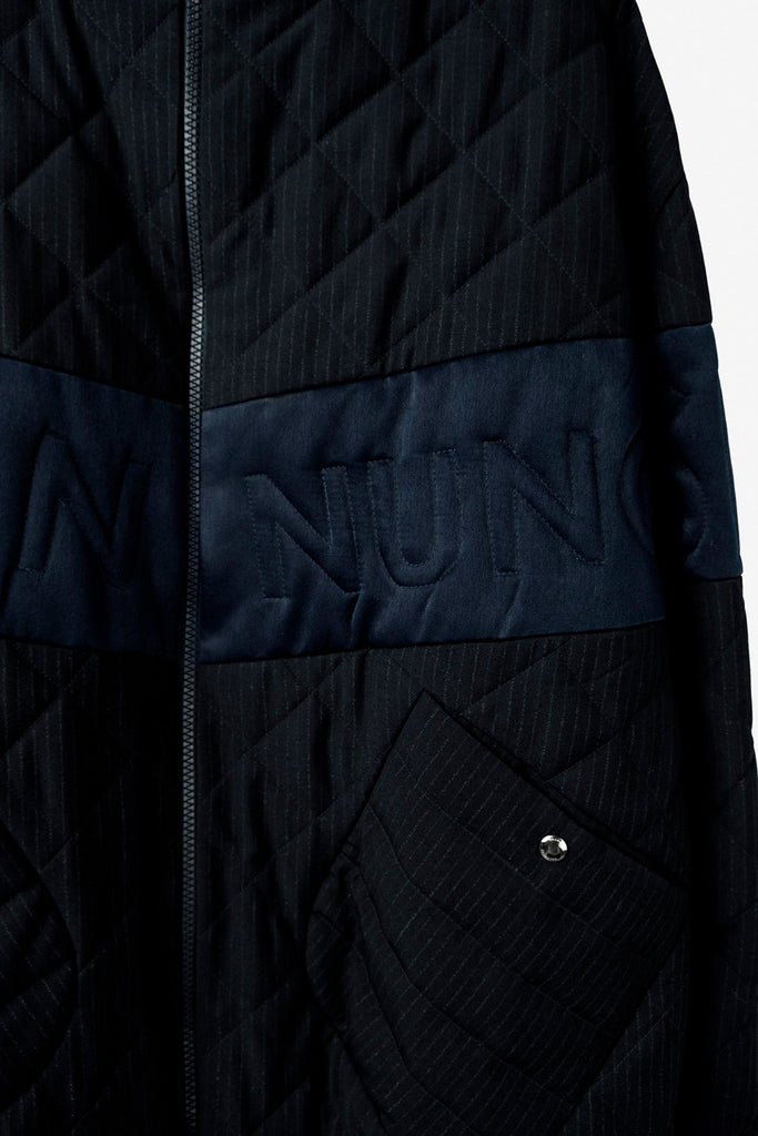SEANNUNG -  MEN - V Cut Striped Pattern Padded Jacket in Navy V字剪接直條鋪棉外套