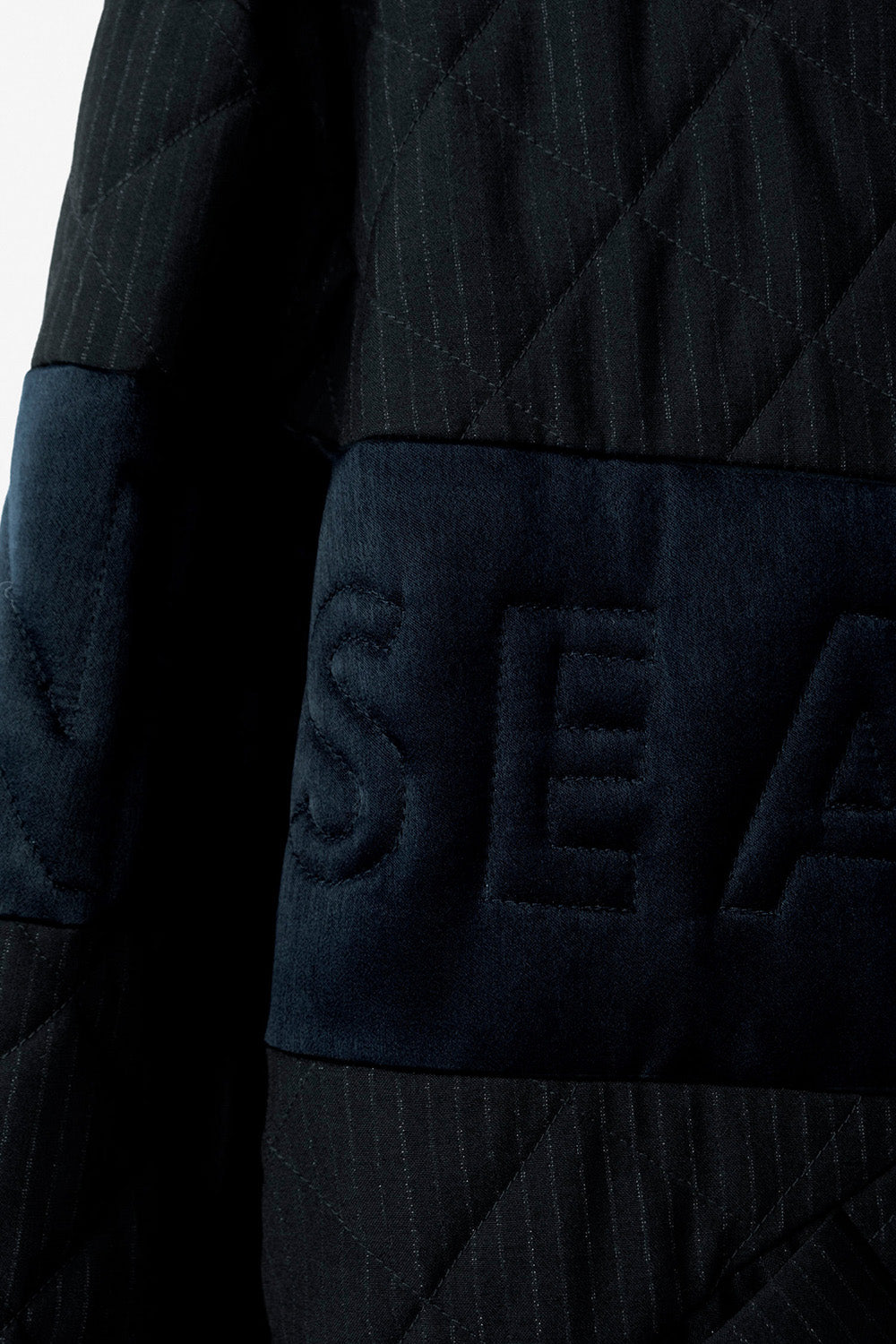 SEANNUNG -  MEN - V Cut Striped Pattern Padded Jacket in Navy V字剪接直條鋪棉外套