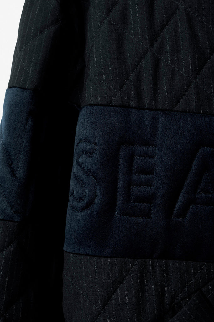 SEANNUNG -  MEN - V Cut Striped Pattern Padded Jacket in Navy V字剪接直條鋪棉外套