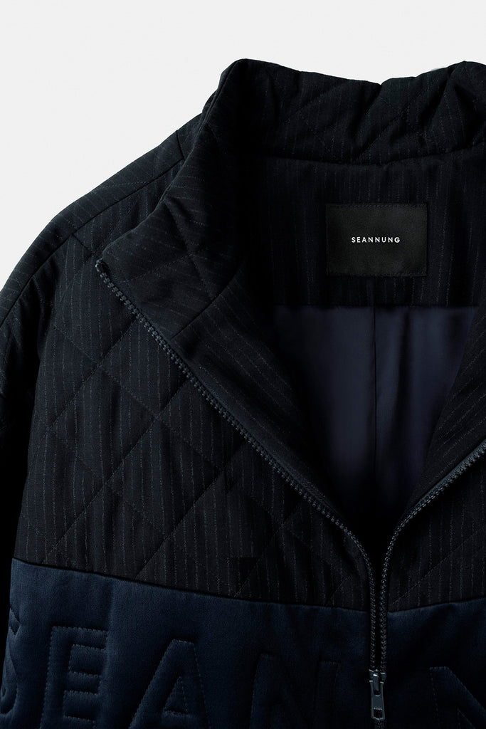 SEANNUNG -  MEN - V Cut Striped Pattern Padded Jacket in Navy V字剪接直條鋪棉外套