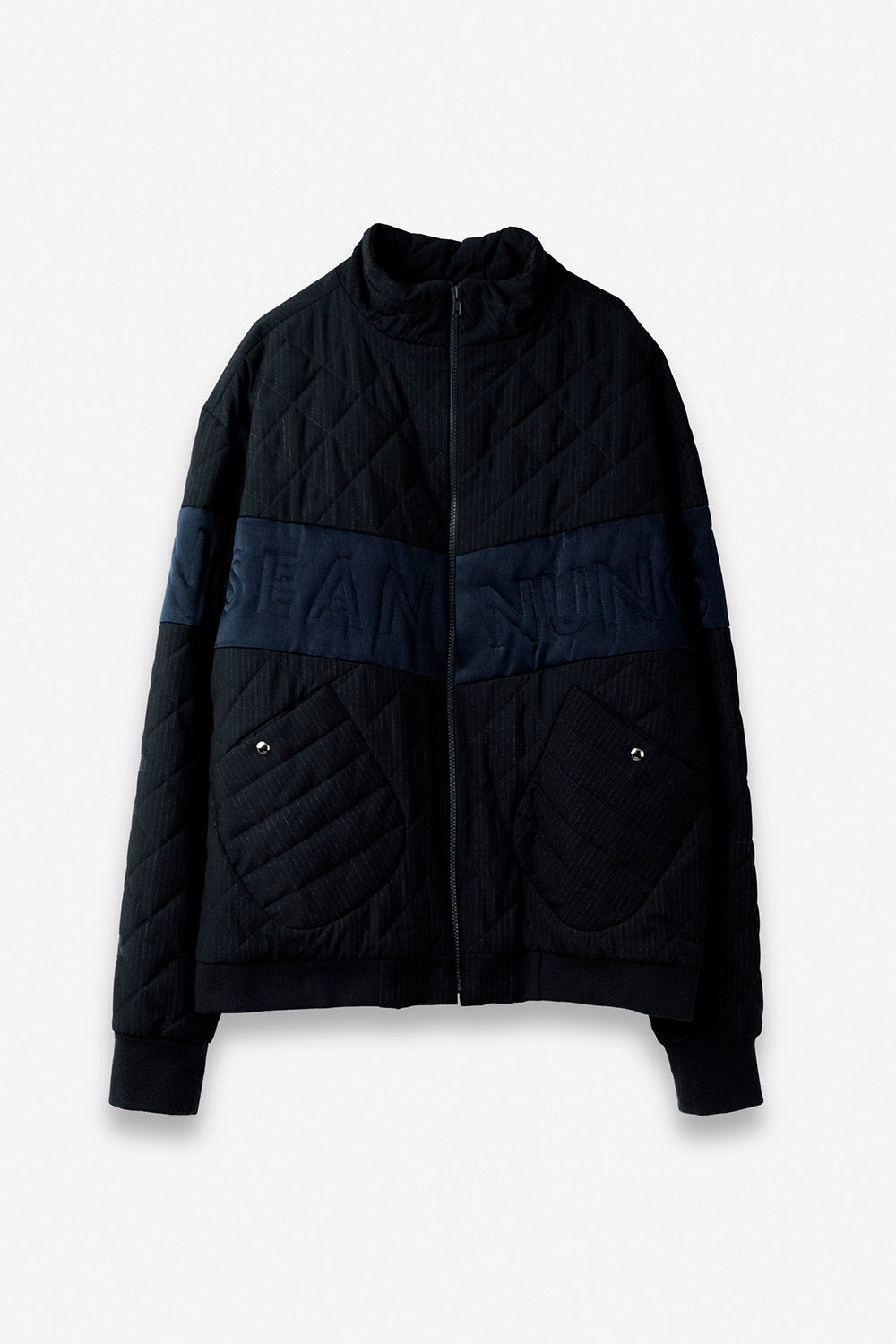 SEANNUNG -  MEN - V Cut Striped Pattern Padded Jacket in Navy V字剪接直條鋪棉外套