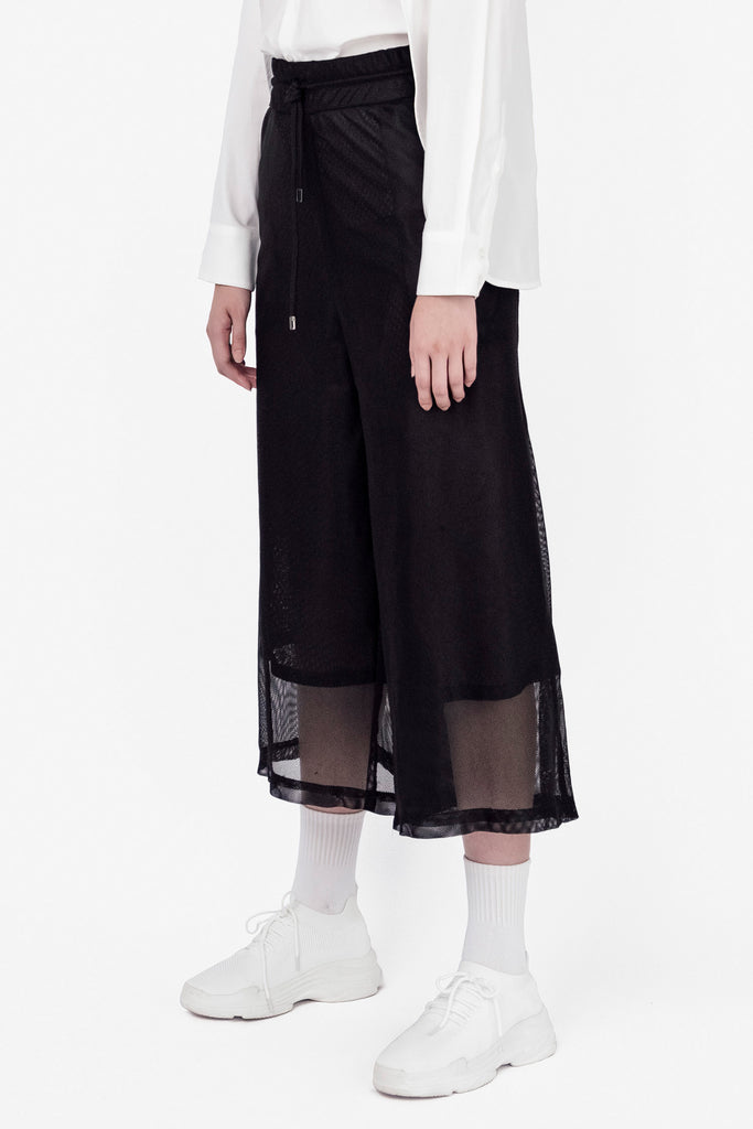 SEANNUNG - 雙層網寬管褲 Double Layer Meshed Wide-leg Trousers - Woman