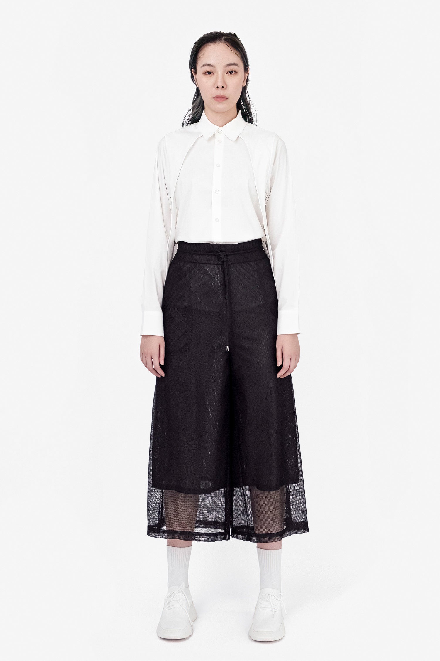 SEANNUNG - 雙層網寬管褲 Double Layer Meshed Wide-leg Trousers - Woman